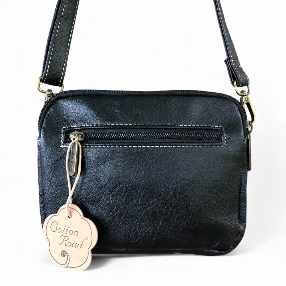 BLACK EMBOSSED FLORAL PU Leather Cotton Road Mini Sling Bag