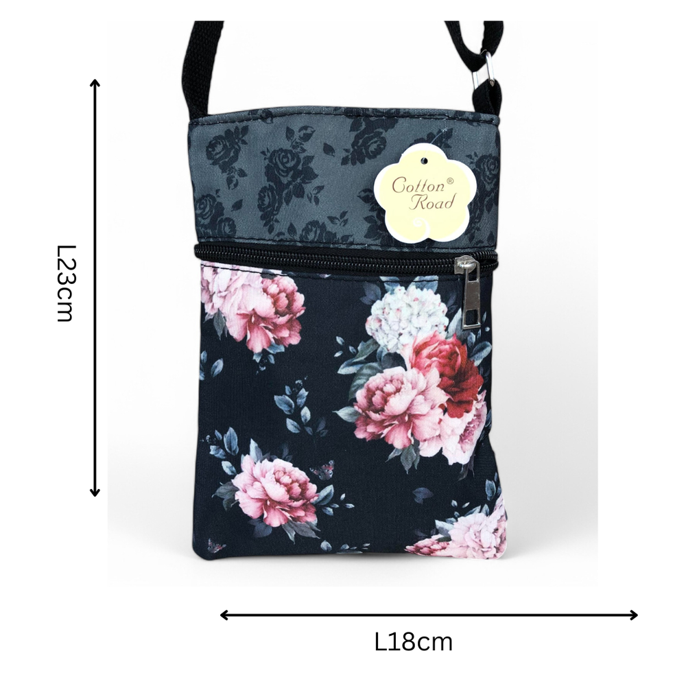 BLACK FLORAL Cotton Road Mini Canvas Sling Bag