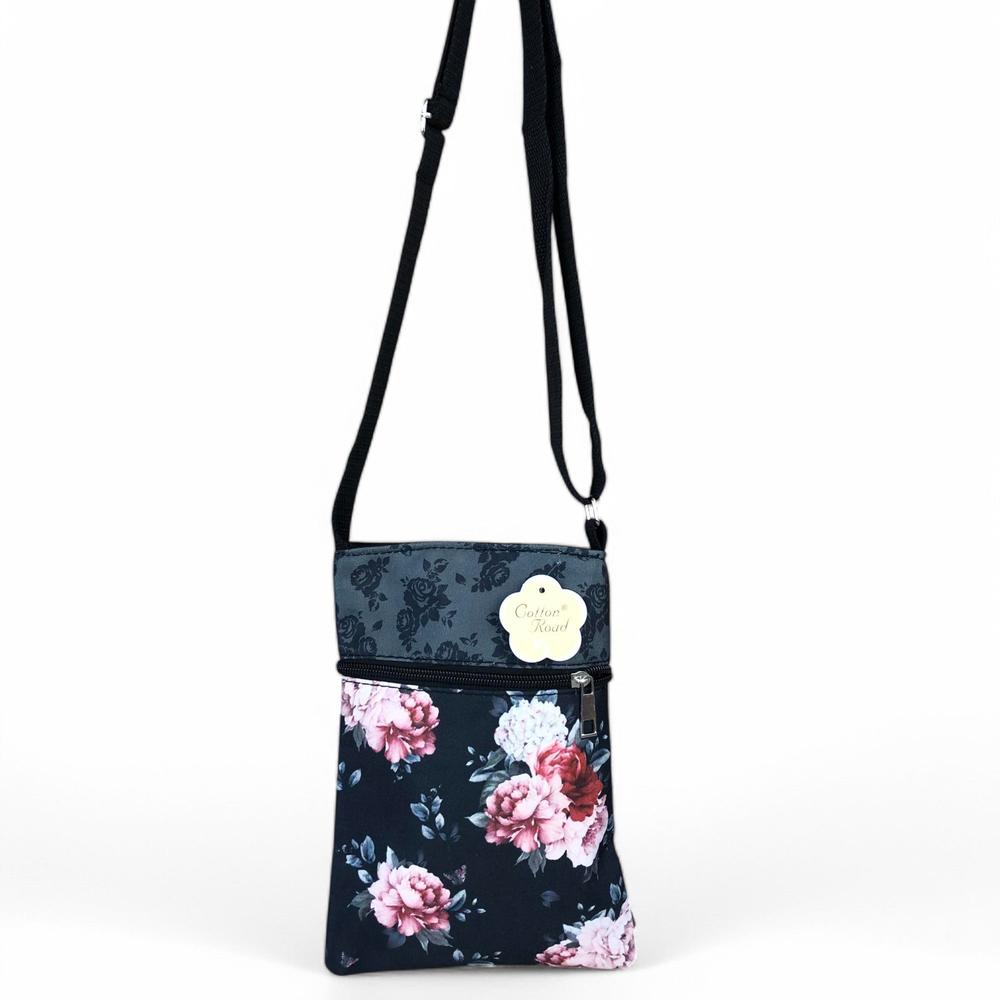 BLACK FLORAL Cotton Road Mini Canvas Sling Bag