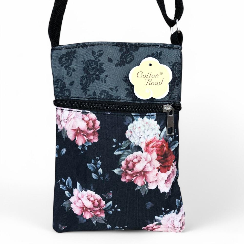 BLACK FLORAL Cotton Road Mini Canvas Sling Bag