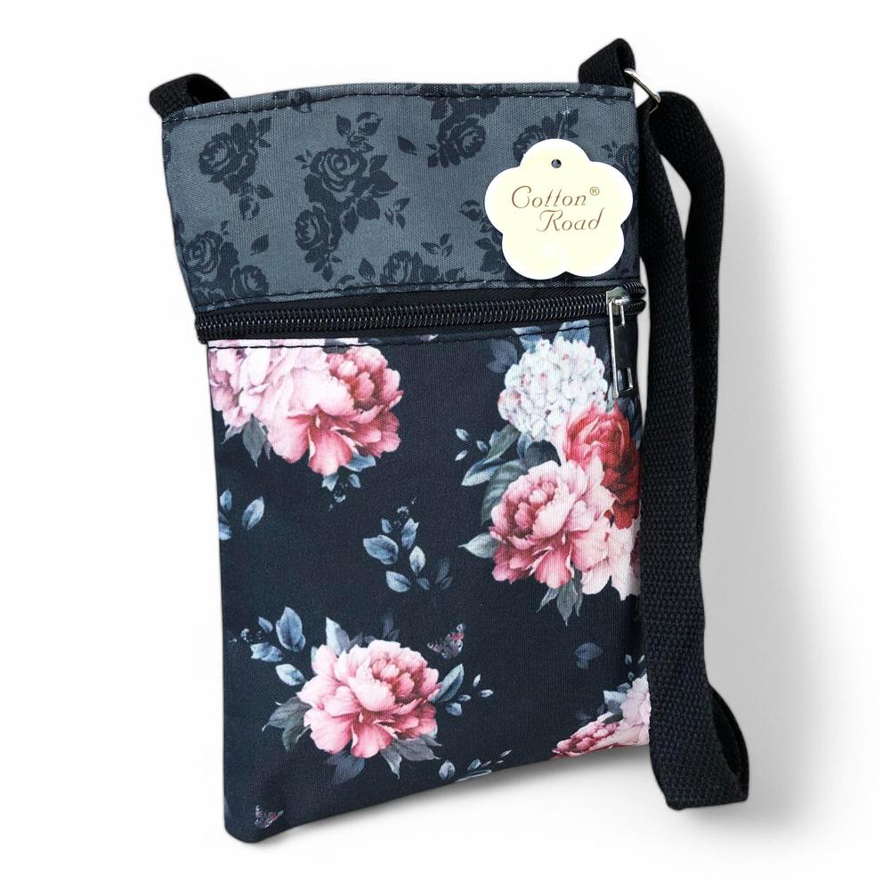 BLACK FLORAL Cotton Road Mini Canvas Sling Bag
