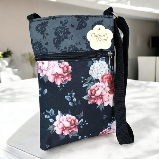 BLACK FLORAL Cotton Road Mini Canvas Sling Bag