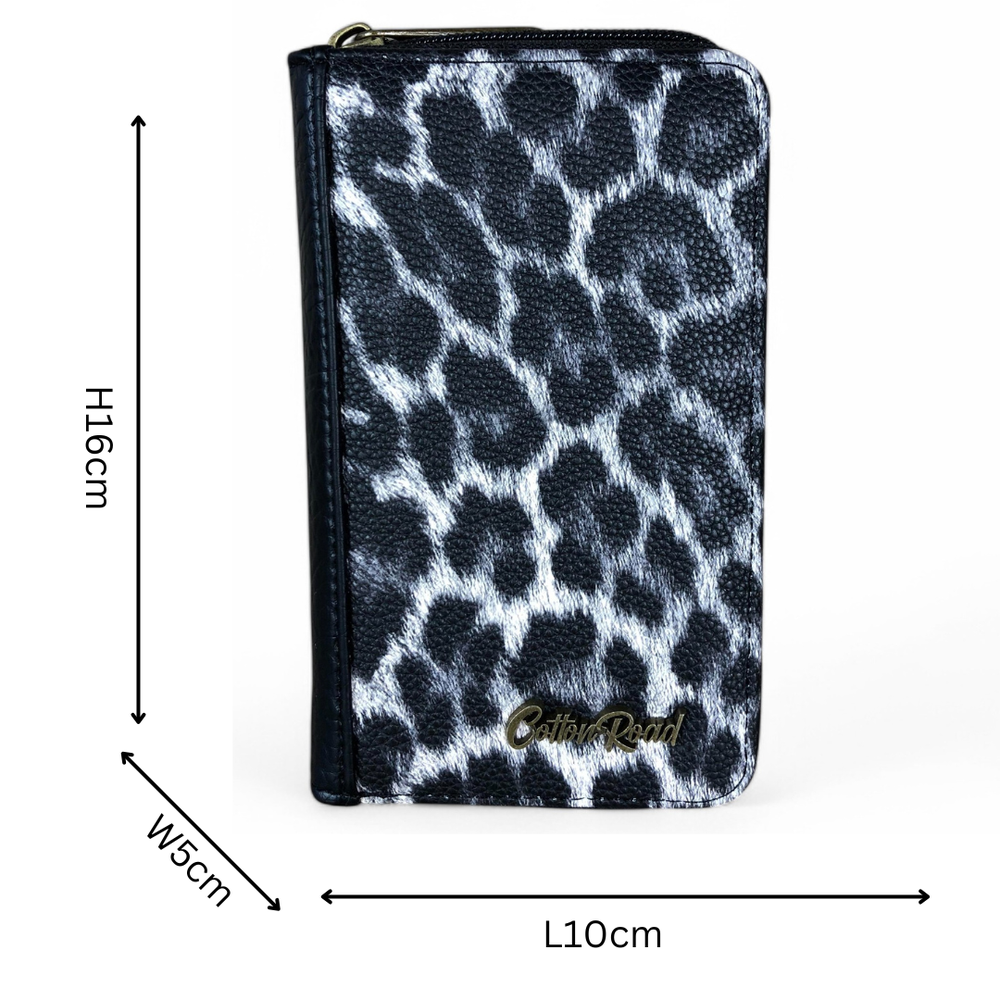 BLACK Medium Cotton Road PU Leather Wallet with LEOPARD Print detailing