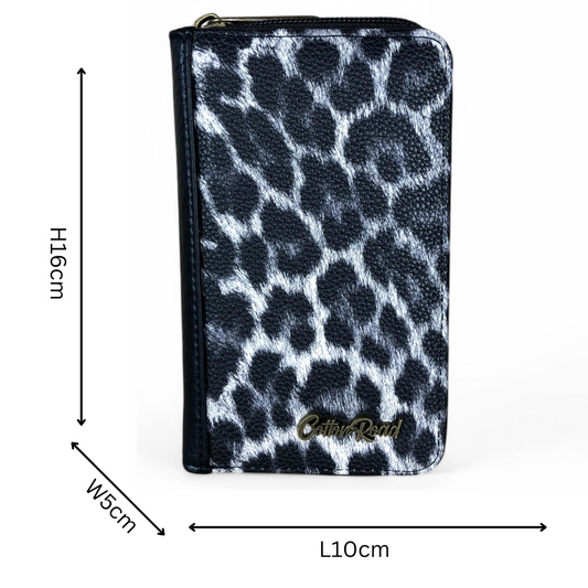 BLACK Medium Cotton Road PU Leather Wallet with LEOPARD Print detailing