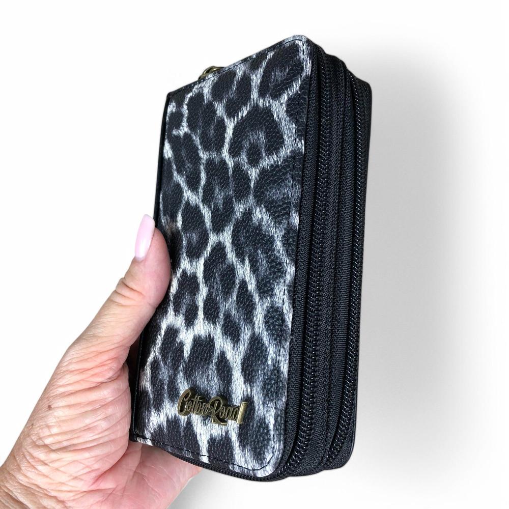 BLACK Medium Cotton Road PU Leather Wallet with LEOPARD Print detailing