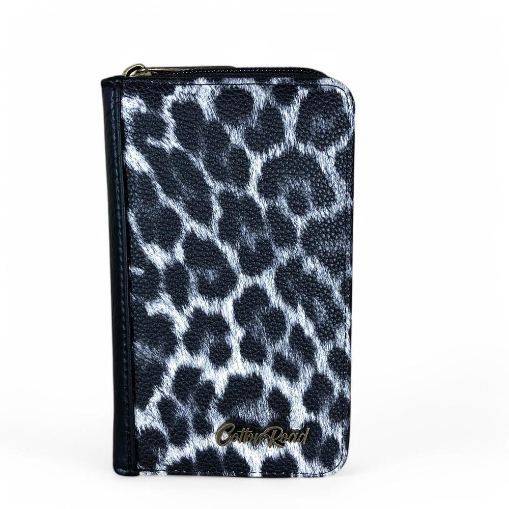 BLACK Medium Cotton Road PU Leather Wallet with LEOPARD Print detailing