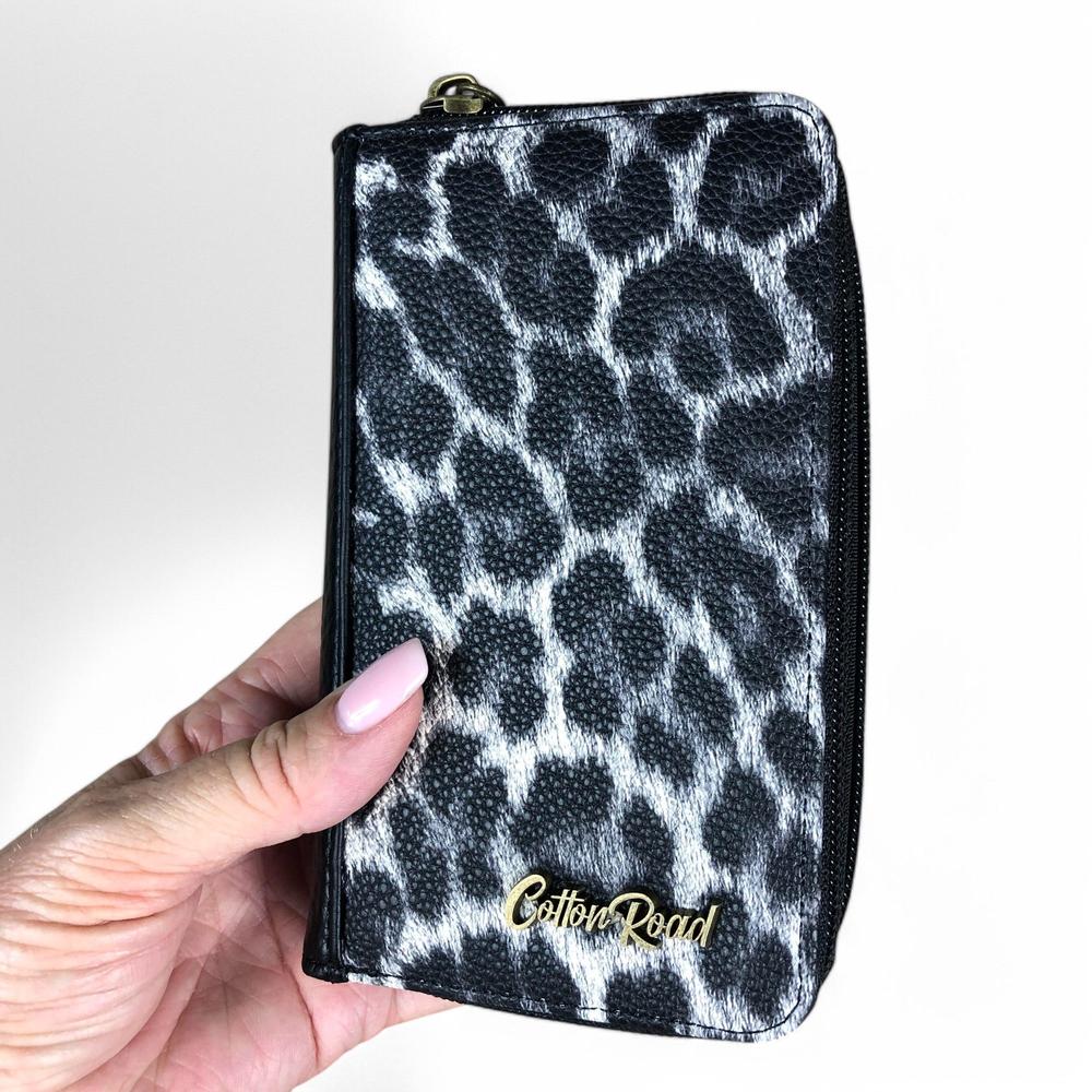 BLACK Medium Cotton Road PU Leather Wallet with LEOPARD Print detailing