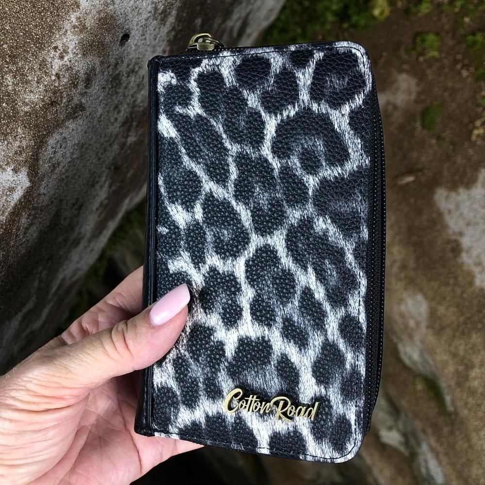BLACK Medium Cotton Road PU Leather Wallet with LEOPARD Print detailing