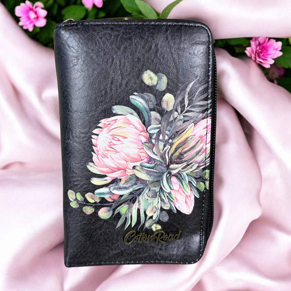 BLACK Medium Cotton Road PU Leather Wallet with PROTEA