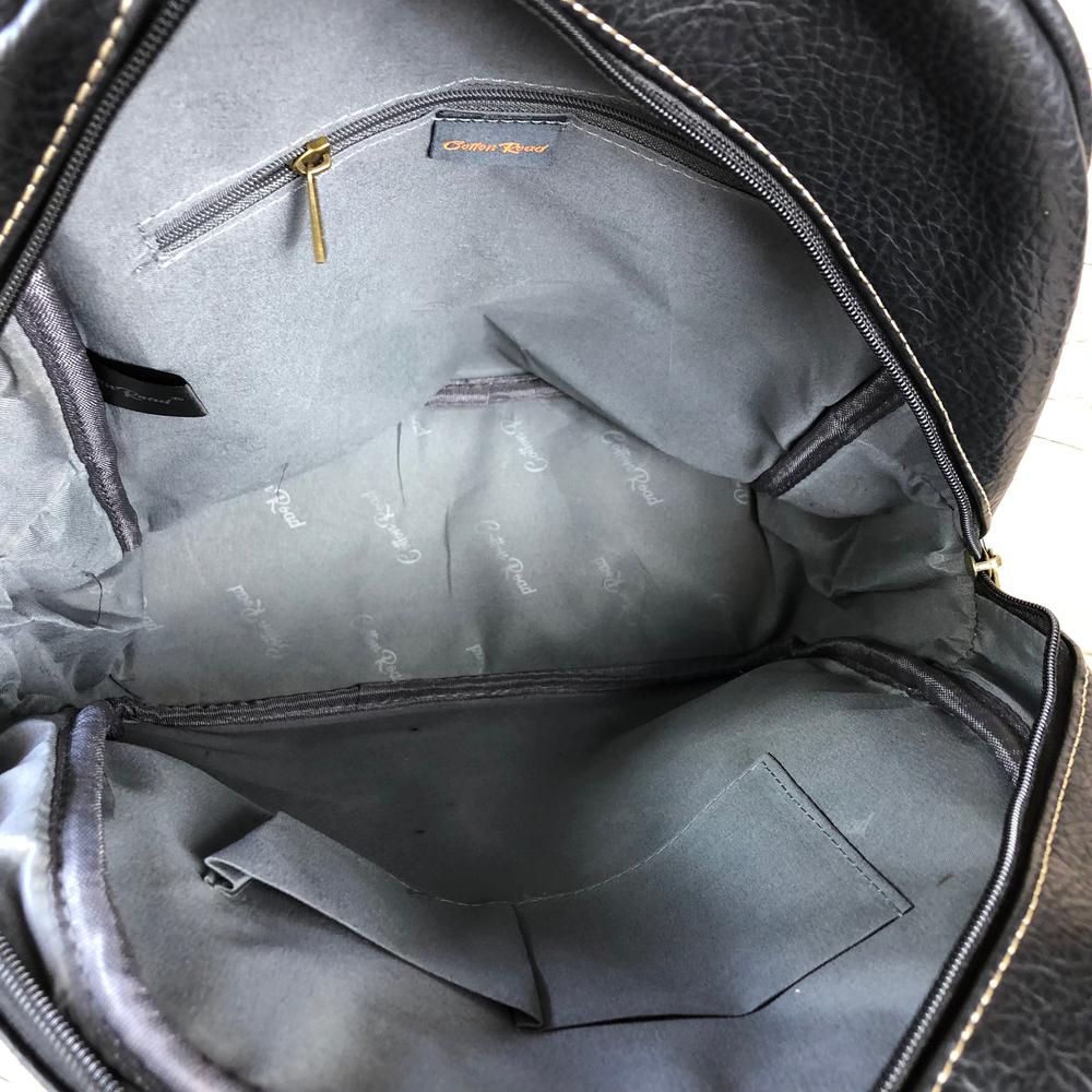 BLACK PU Leather Backpack with Patterned Panel