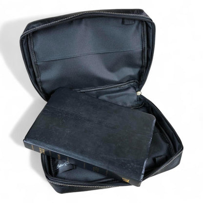 BLACK PU Leather Cotton Road BIBLE Cover Bag