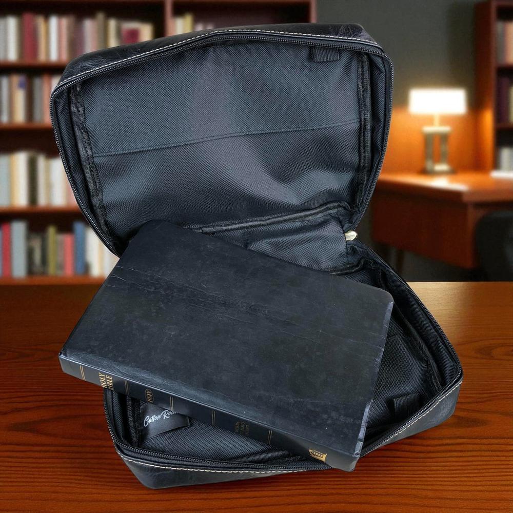 BLACK PU Leather Cotton Road BIBLE Cover Bag