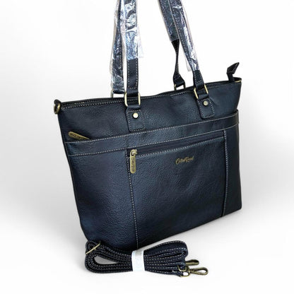 BLACK PU Leather Cotton Road Handbag