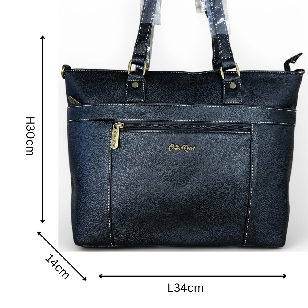 BLACK PU Leather Cotton Road Handbag