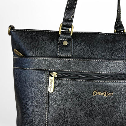 BLACK PU Leather Cotton Road Handbag