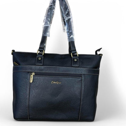 BLACK PU Leather Cotton Road Handbag