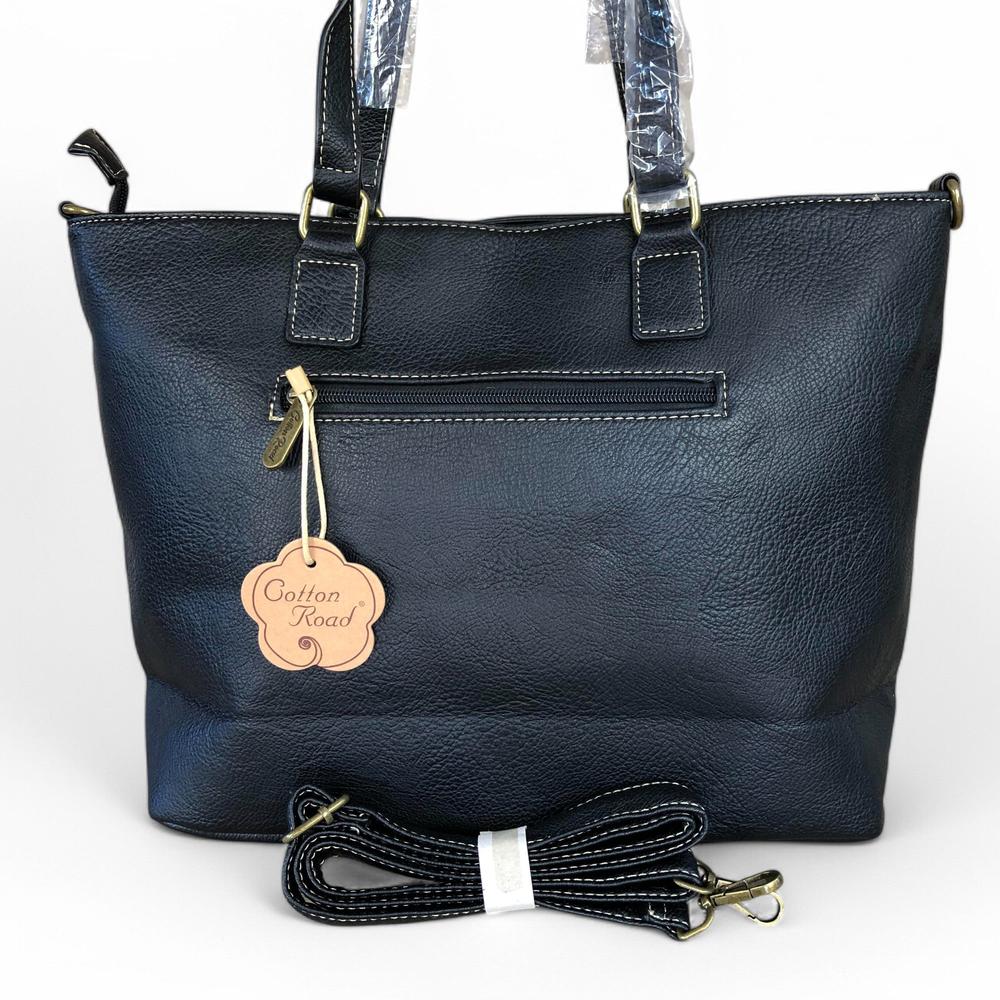 BLACK PU Leather Cotton Road Handbag