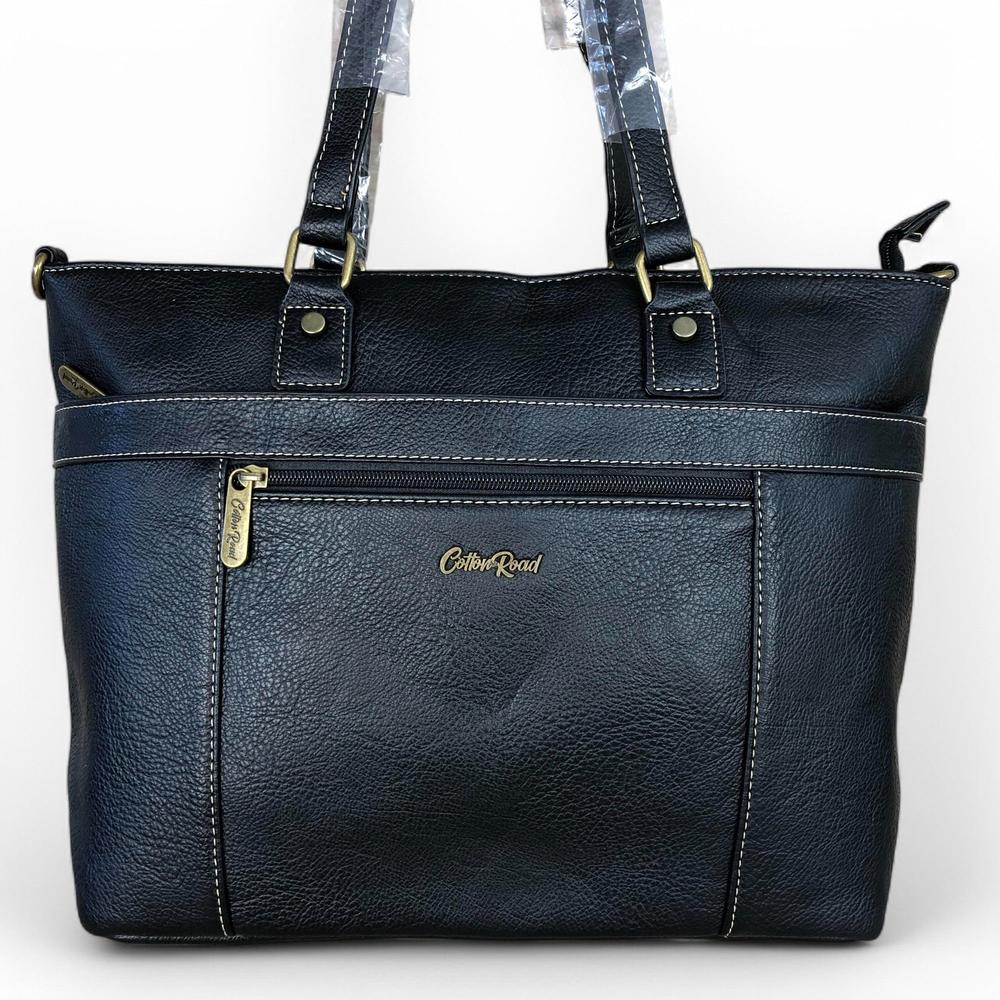 BLACK PU Leather Cotton Road Handbag