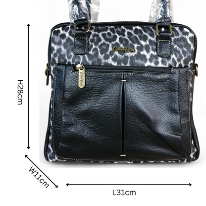 BLACK PU Leather Cotton Road Handbag with LEOPARD PRINT