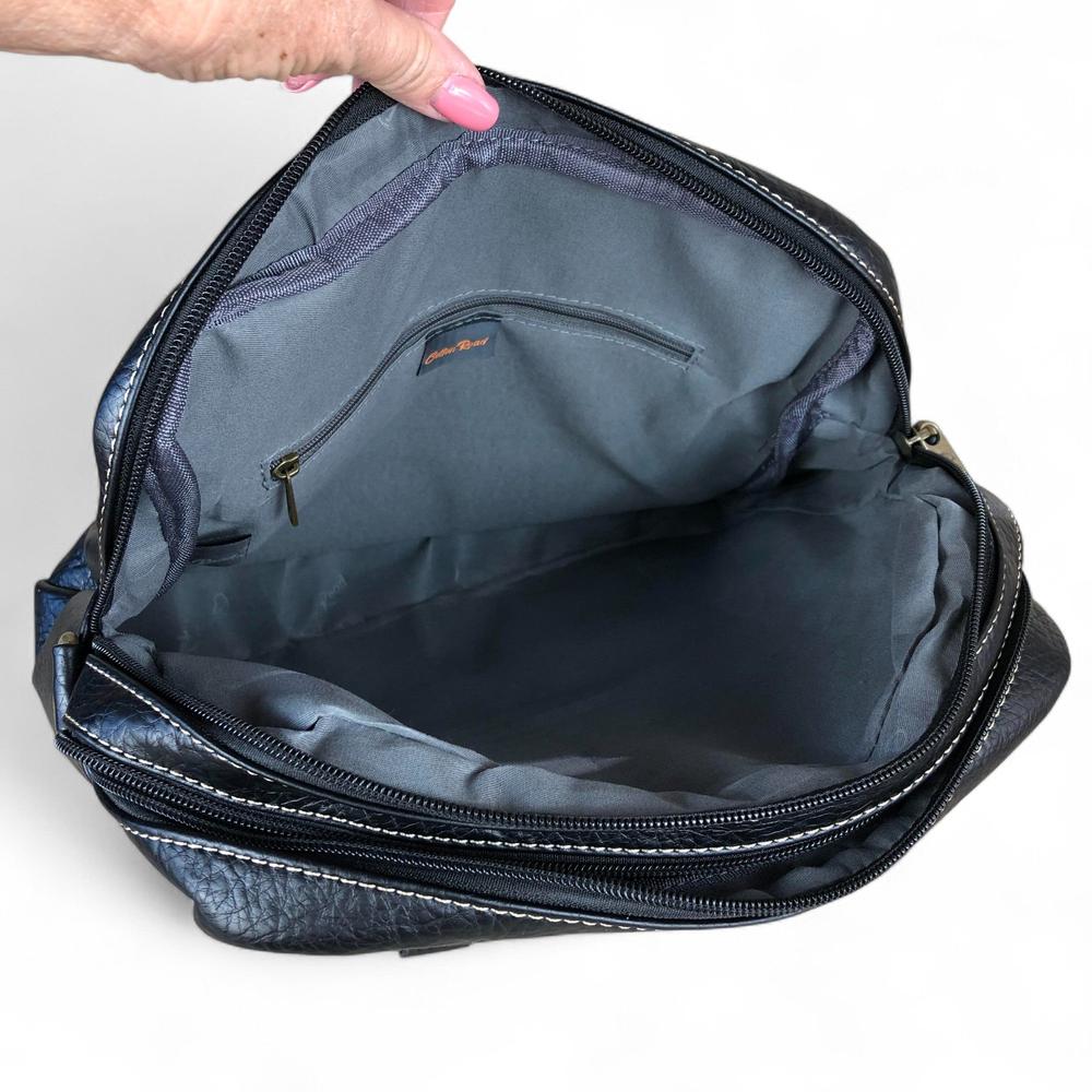 BLACK PU Leather Cotton Road Handbag with LEOPARD PRINT