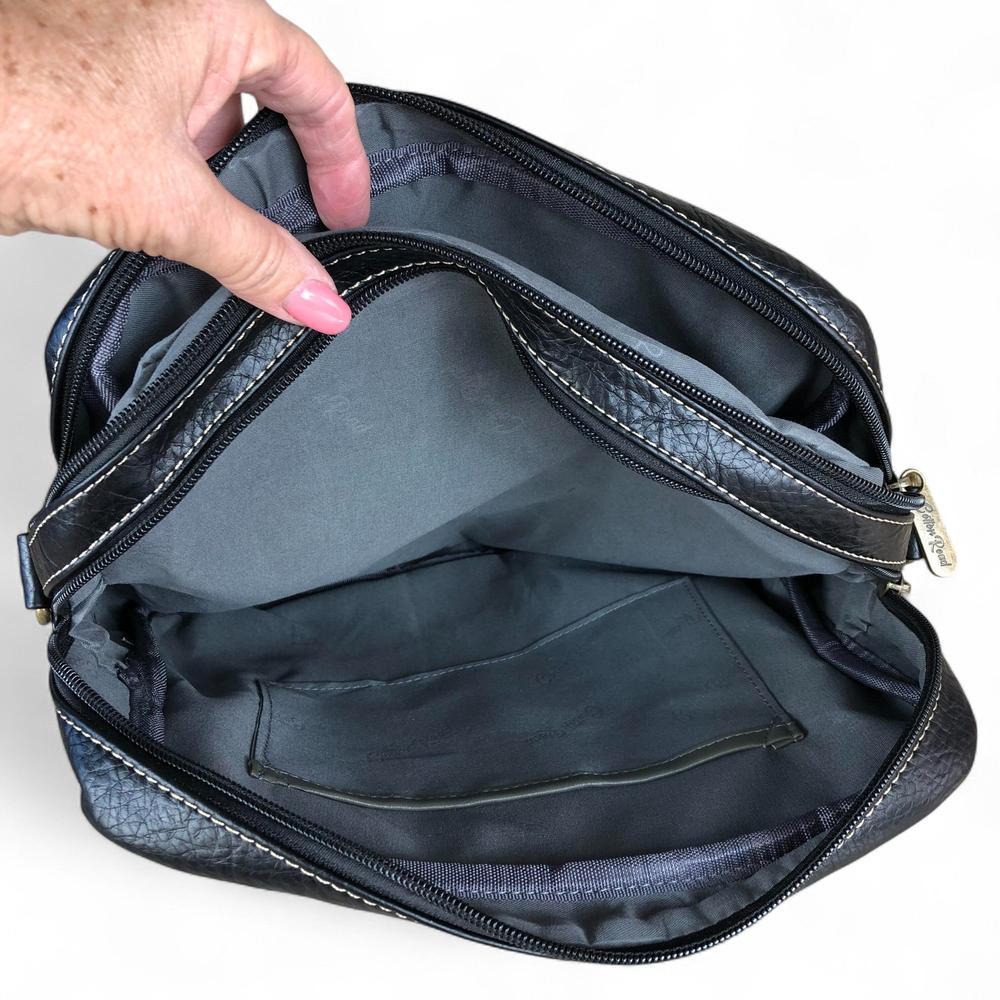 BLACK PU Leather Cotton Road Handbag with LEOPARD PRINT