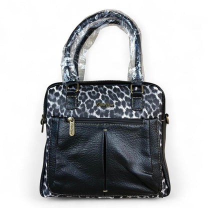BLACK PU Leather Cotton Road Handbag with LEOPARD PRINT