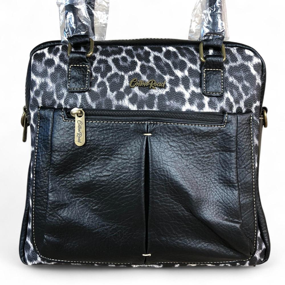 BLACK PU Leather Cotton Road Handbag with LEOPARD PRINT