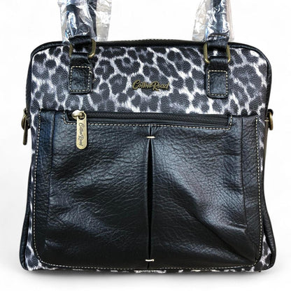 BLACK PU Leather Cotton Road Handbag with LEOPARD PRINT