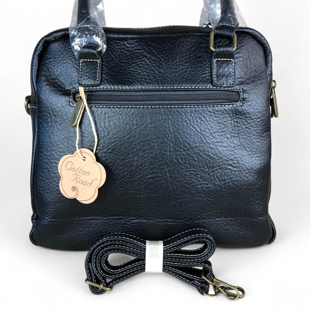 BLACK PU Leather Cotton Road Handbag with LEOPARD PRINT