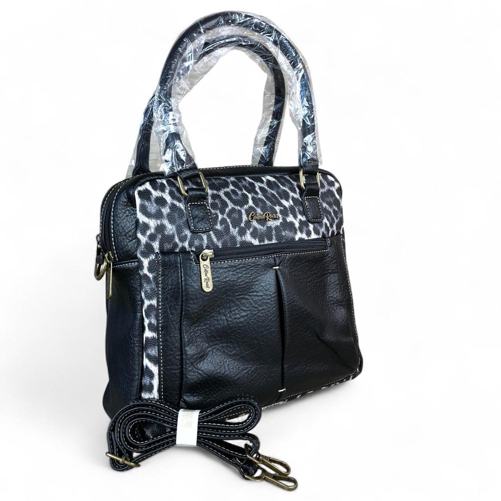 BLACK PU Leather Cotton Road Handbag with LEOPARD PRINT