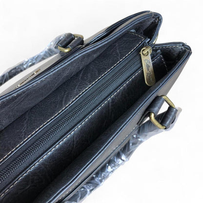 BLACK PU Leather Cotton Road Handbag with PROTEA