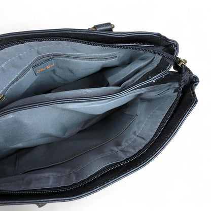 BLACK PU Leather Cotton Road Handbag with PROTEA