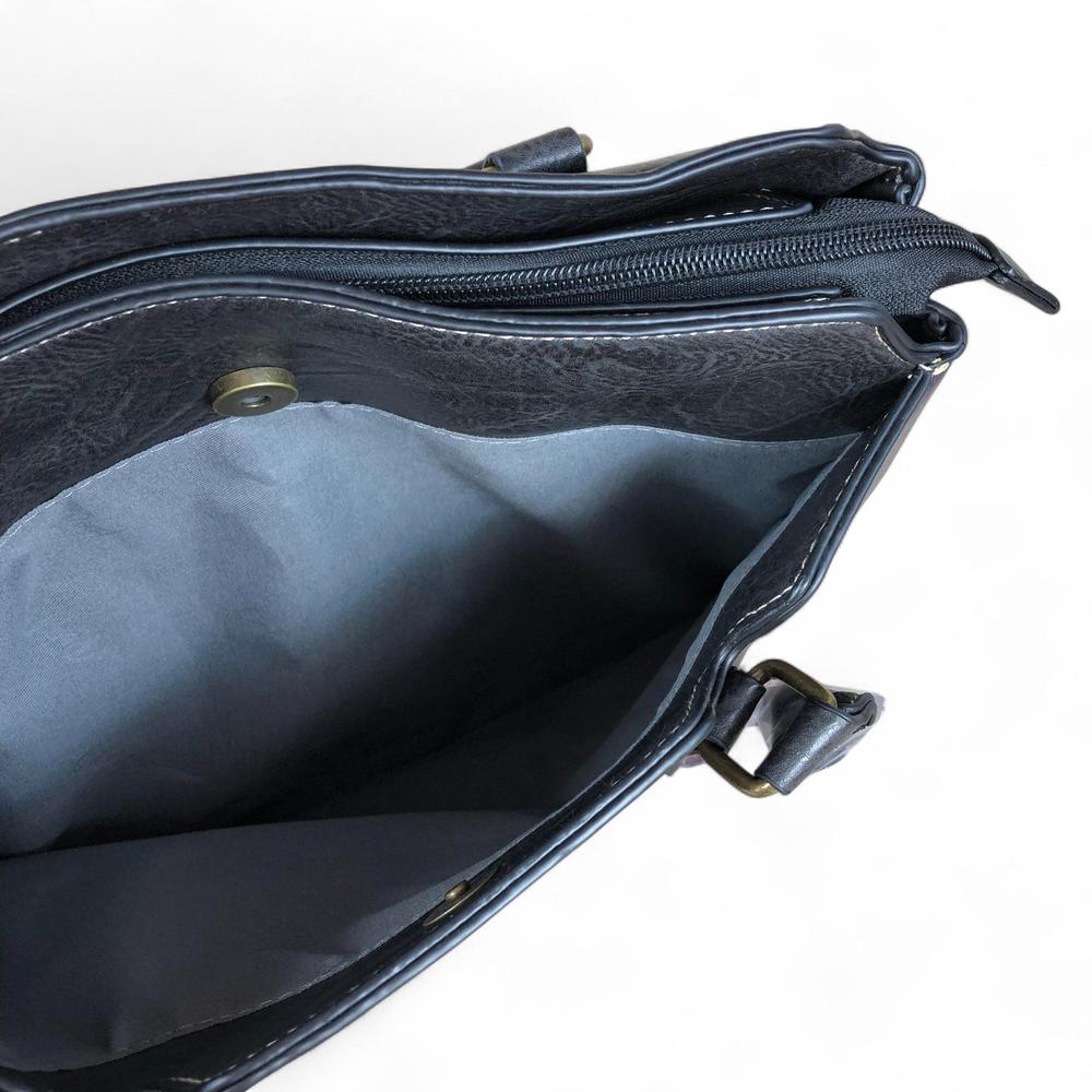 BLACK PU Leather Cotton Road Handbag with PROTEA