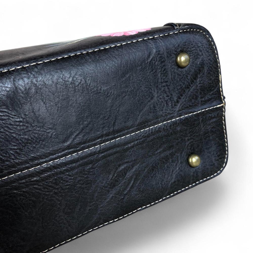 BLACK PU Leather Cotton Road Handbag with PROTEA