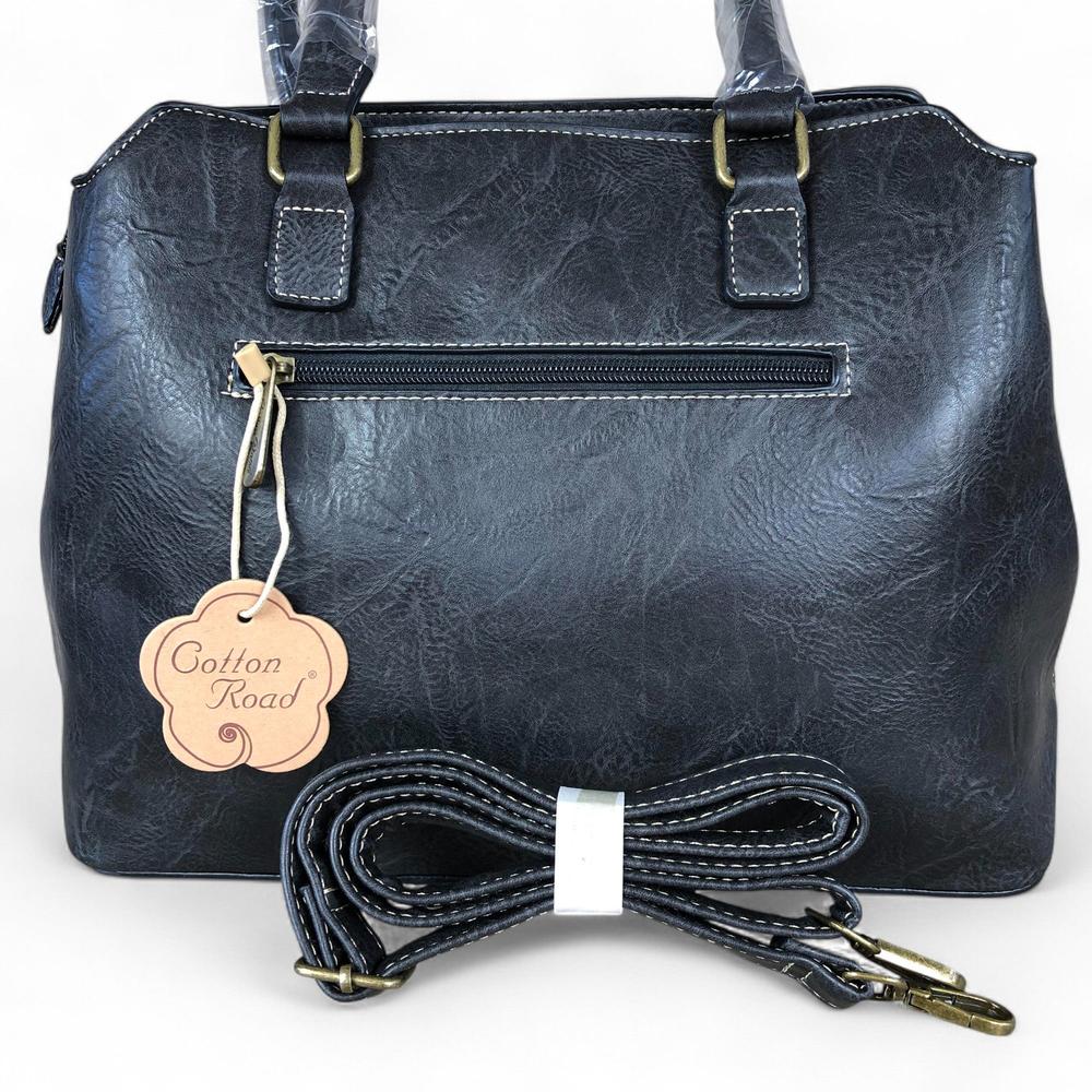 BLACK PU Leather Cotton Road Handbag with PROTEA