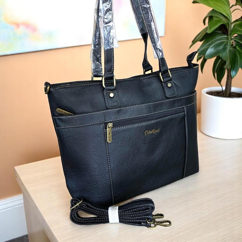 BLACK PU Leather Cotton Road Handbag