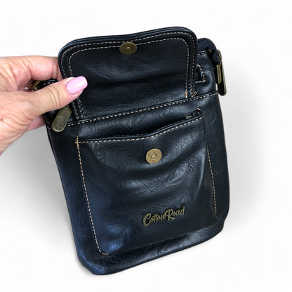 BLACK PU Leather Cotton Road Mini Sling Bag