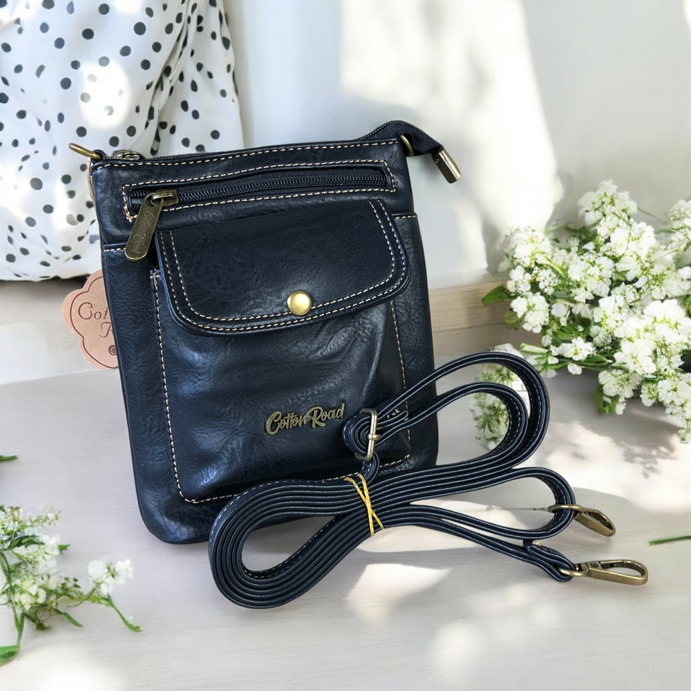 BLACK PU Leather Cotton Road Mini Sling Bag