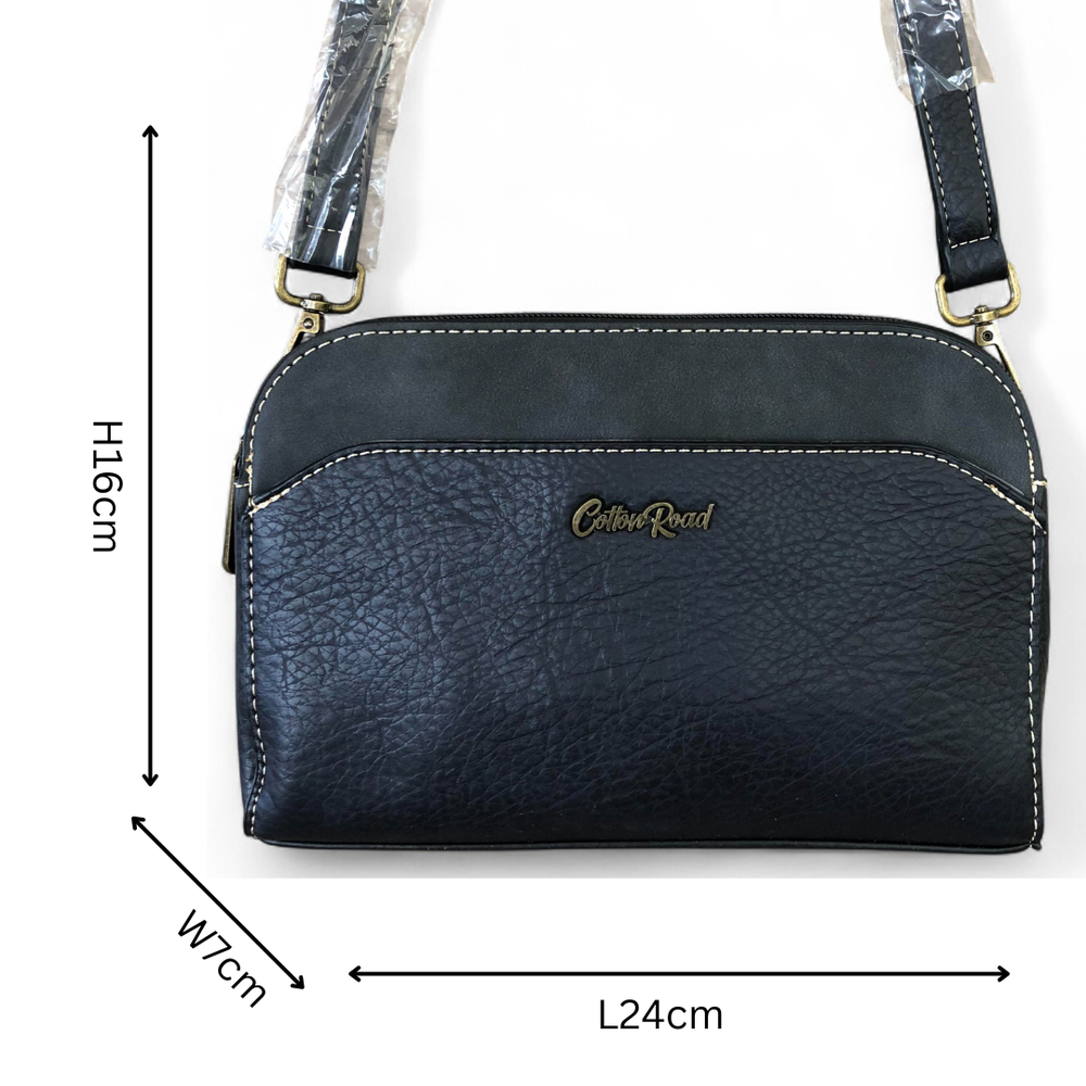 BLACK PU Leather Cotton Road Sling Bag