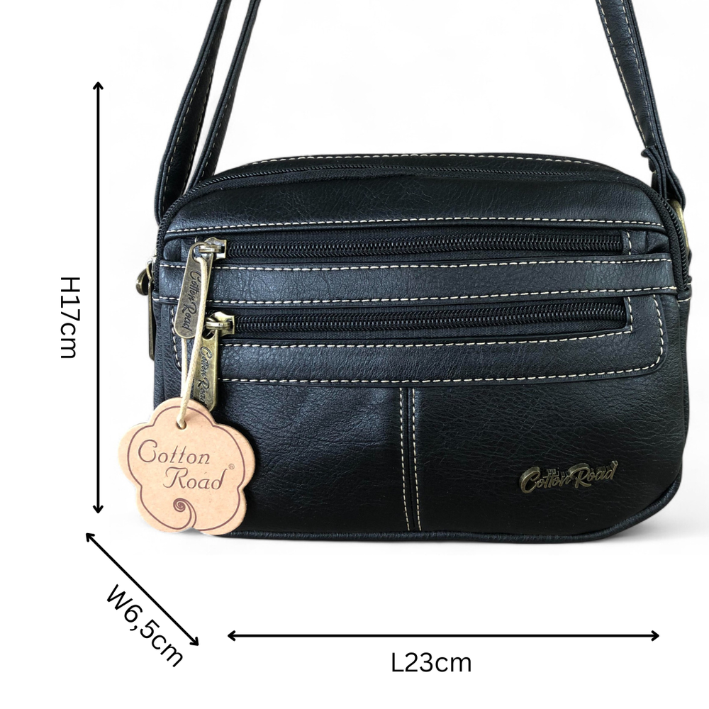 BLACK PU Leather Cotton Road Sling Bag