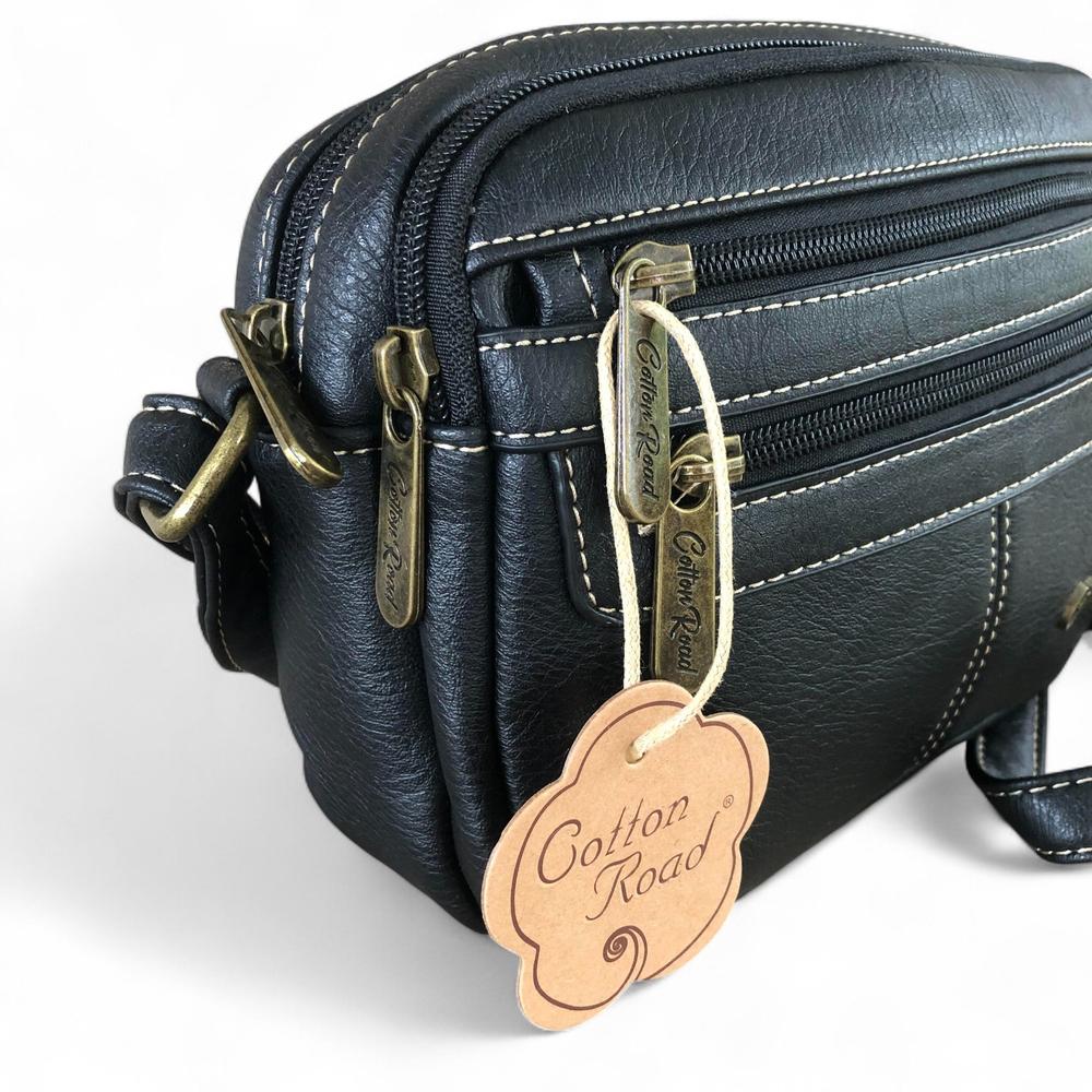 BLACK PU Leather Cotton Road Sling Bag