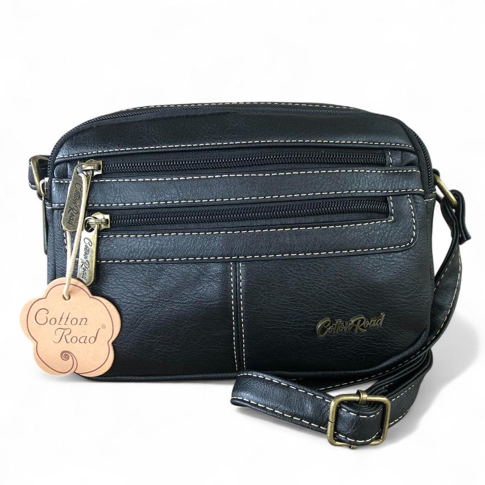 BLACK PU Leather Cotton Road Sling Bag