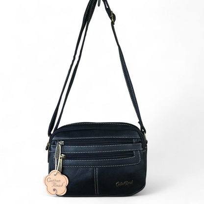 BLACK PU Leather Cotton Road Sling Bag