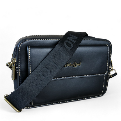 BLACK PU Leather Cotton Road Sling Bag with BRANDED STRAP