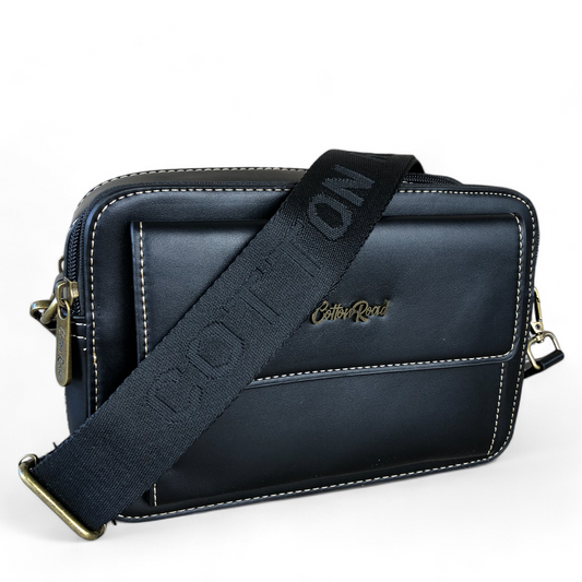 BLACK PU Leather Cotton Road Sling Bag with BRANDED STRAP