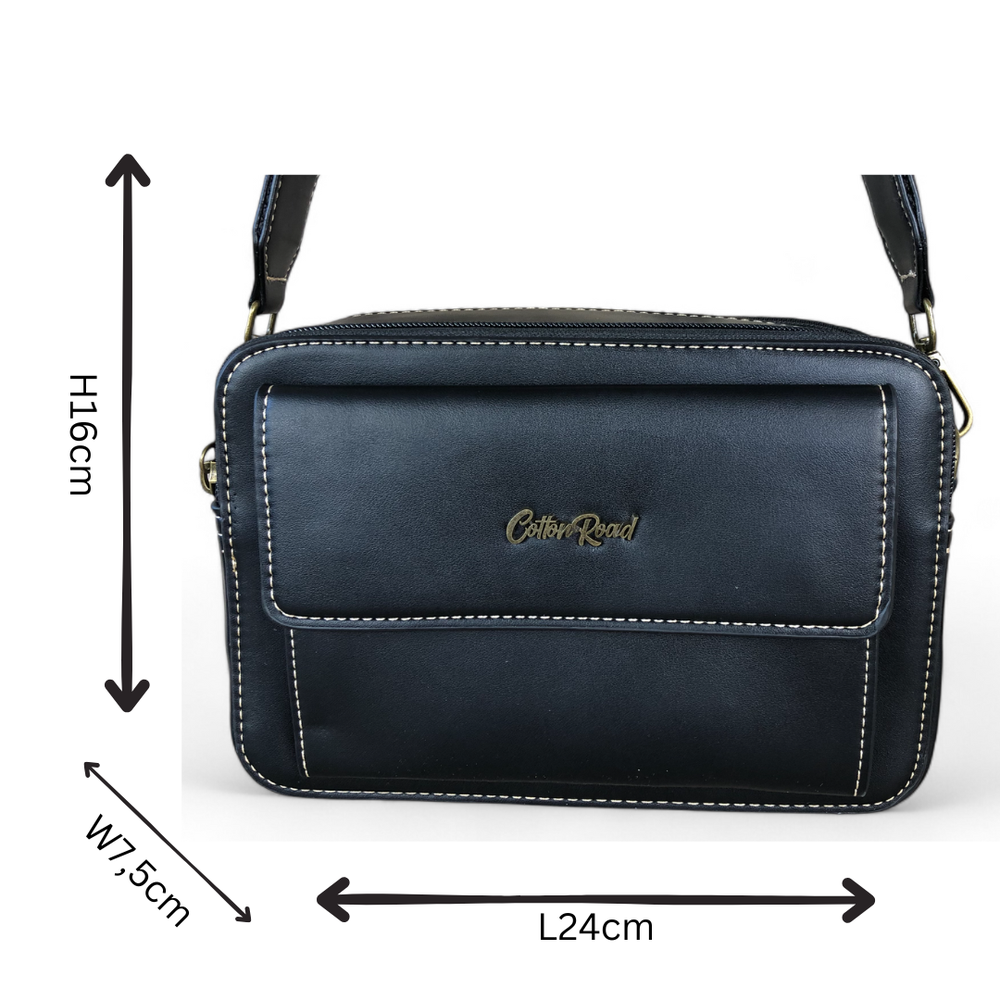 BLACK PU Leather Cotton Road Sling Bag with BRANDED STRAP