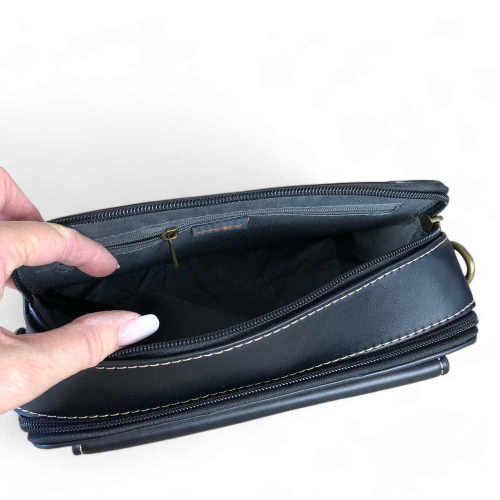 BLACK PU Leather Cotton Road Sling Bag with BRANDED STRAP