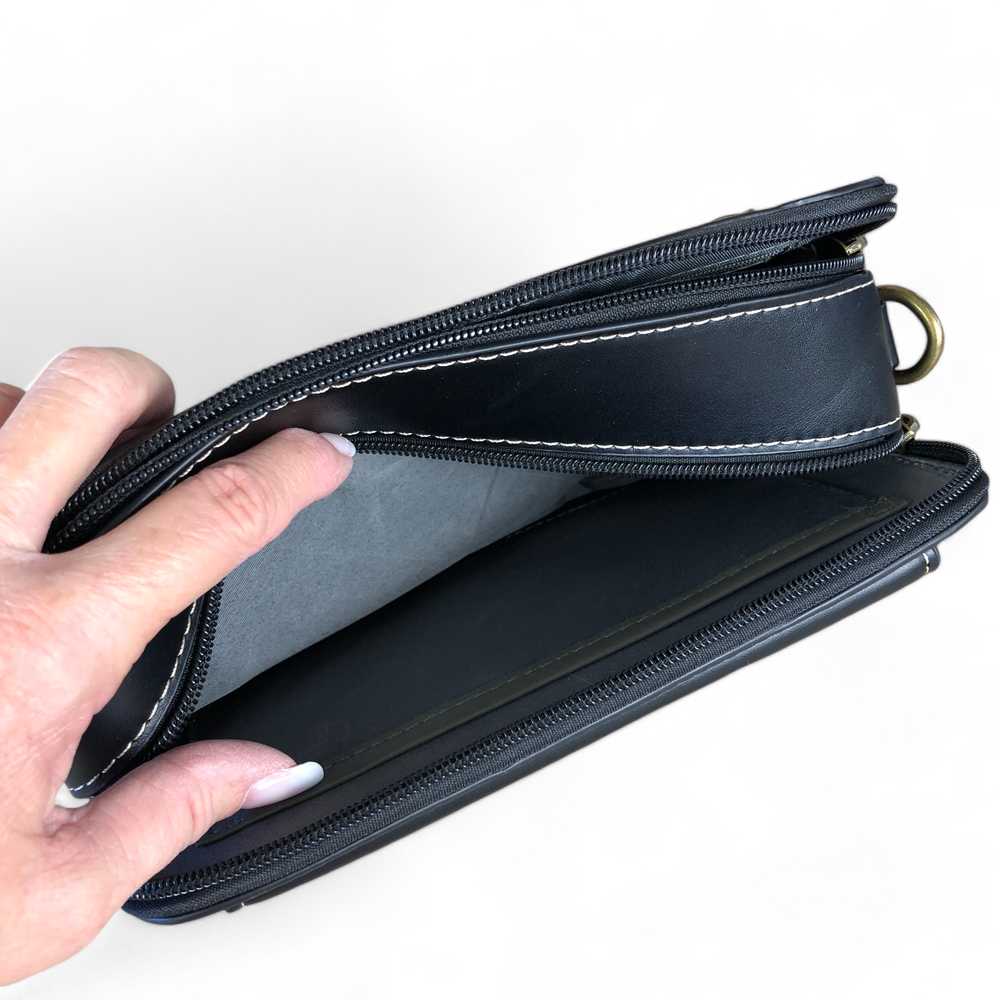 BLACK PU Leather Cotton Road Sling Bag with BRANDED STRAP