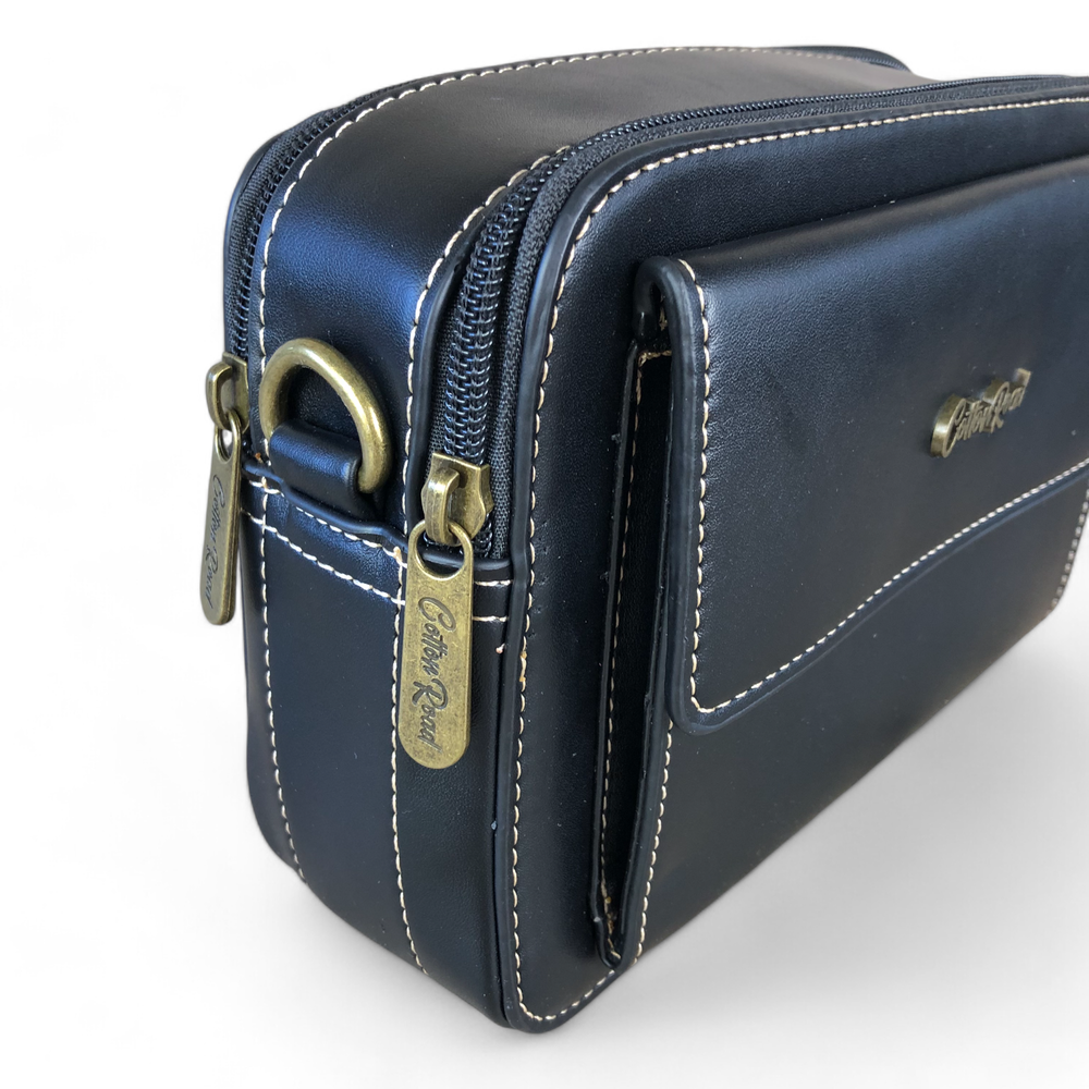 BLACK PU Leather Cotton Road Sling Bag with BRANDED STRAP