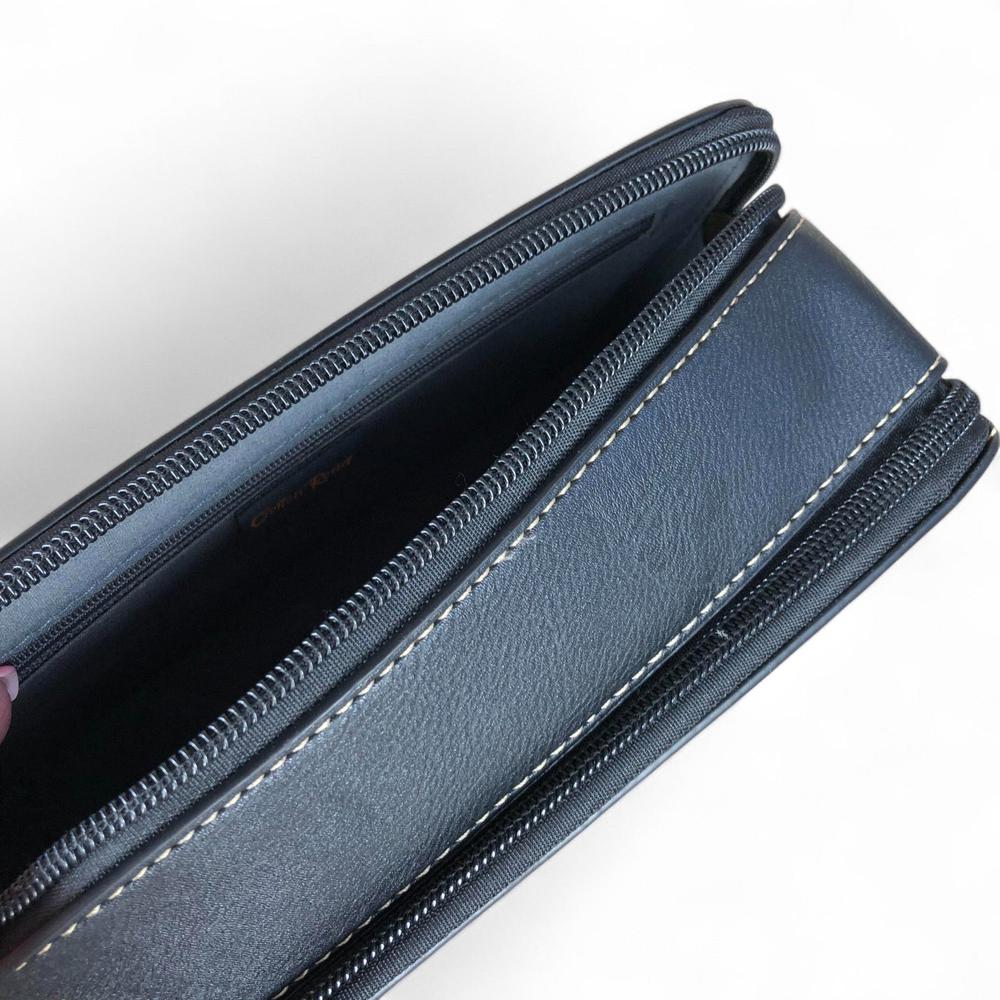 BLACK PU Leather Cotton Road Sling Bag with EMBOSSED FLOWERS